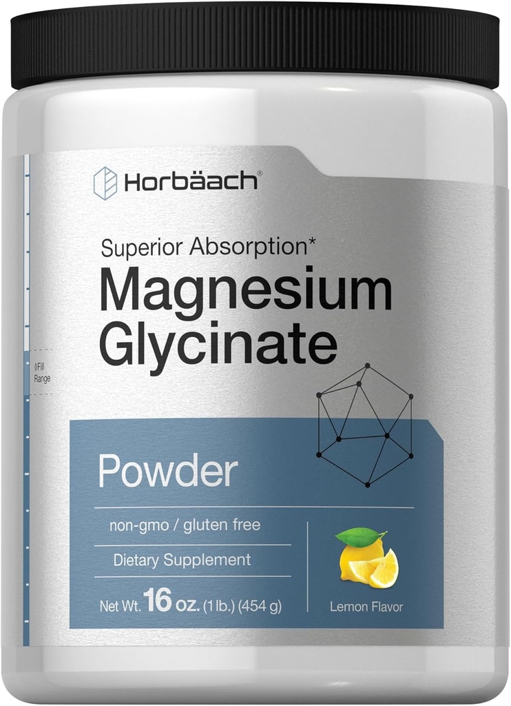 Horbäach Poudre de glycinate de magnésium de 1 lb de citron
