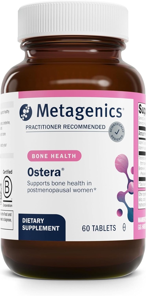 Métagène Ostéra - Remodelage sain des os* - Suppléments de soutien aux os pour les femmes* - avec vitamines D & K, chlorhydrate de berbère - Sans gluten - pour les femmes ménopausées - 60 comprimés