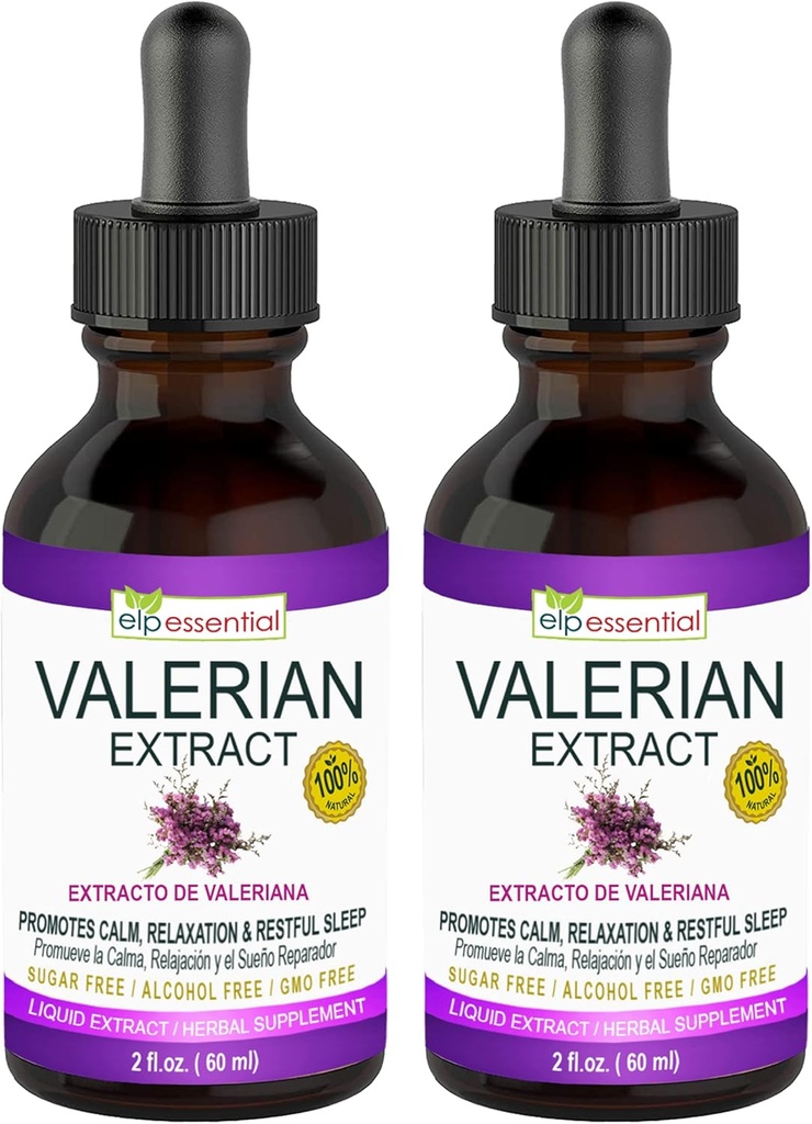 ELP ESSENTIAL Valerian Root Extract Drops | 2 fl oz | Sugar Free, Alcohol Free, Non- GMO Gluten Free Liquid 2 Pack