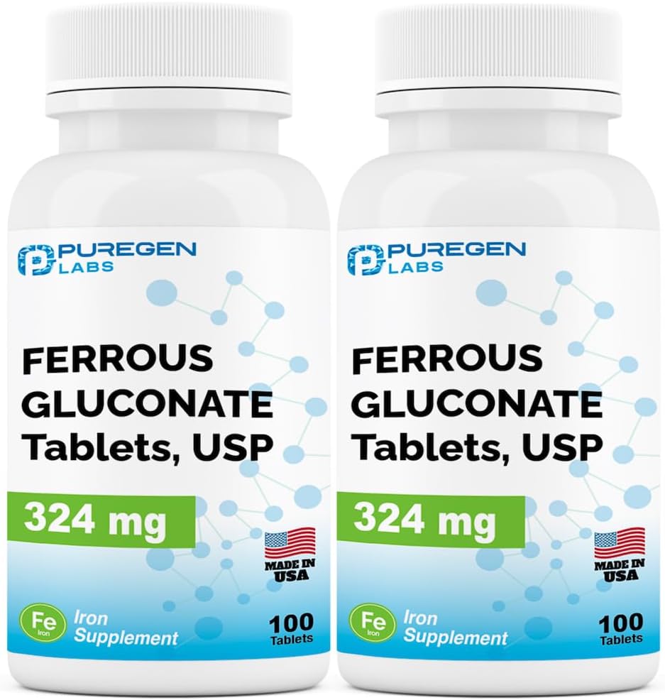 Puregen Labs Gluconate de fer 324 mg [haute puissance] Supplément en fer, doux sur l'estomac