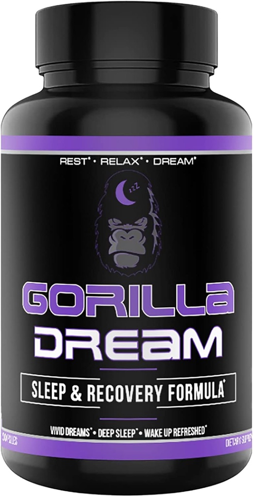 Supplément de sommeil Gorilla Mind Dream (120 gélules) - Supplément de sommeil et de récupération complet infusé par les nootropes - GABA, Mélatonine, racine valériane, magnésium, L-théanine, sensoril, ashwagandha et plus