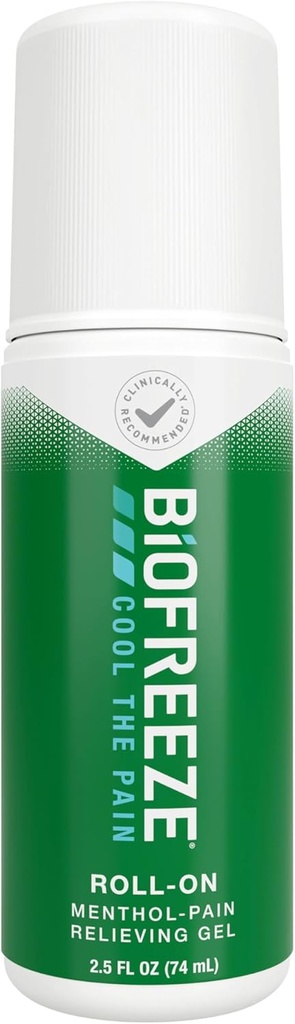 Biogel Roll On Pain Relief, Knee & Lower Back Relief, Arthrite Pain Relief, Soulagement musculaire douloureux, Soulagement de la douleur au cou, Douleurs articulaires de refroidissement, SAF Admissible, Gel Mentol 2,5 Fl Oz