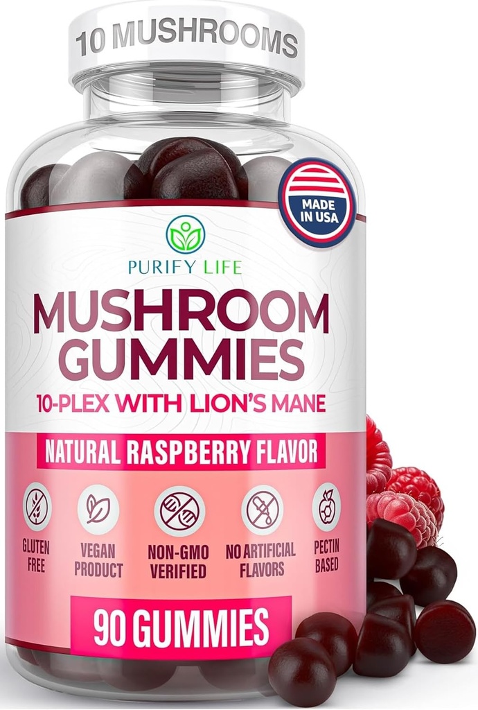 Gommies du premier complexe de champignons au monde - 10x Supplément de champignons avec Lions Mane (90 Chews 2500mg/serving) Supplément Cerveau Nootropique, support immunitaire et soulagement du stress - Remplacer les pilules et capsules, 7-Keto
