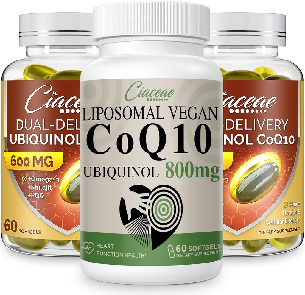 CoQ10 800mg 1PCS avec Ubiquinol CoQ10 600 MG Softgels avec Oméga-3 et Shilajit et PQQ 2PCS