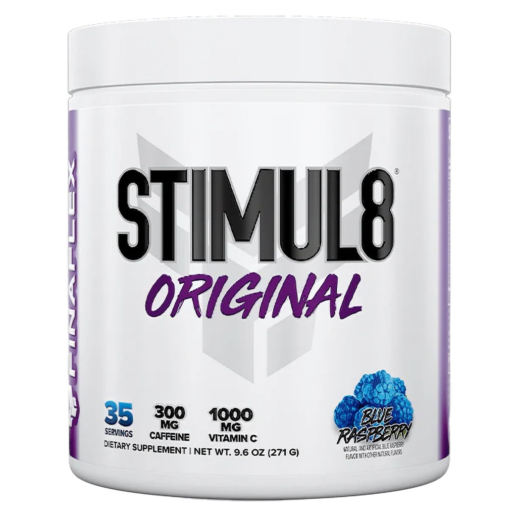 FINAFLEX STIMUL8 Pré-entraînement original, framboise bleue - Énergie, force et endurance pour les hommes et les femmes - avec caféine, bêta-alanine et vitamine C - 35 portions