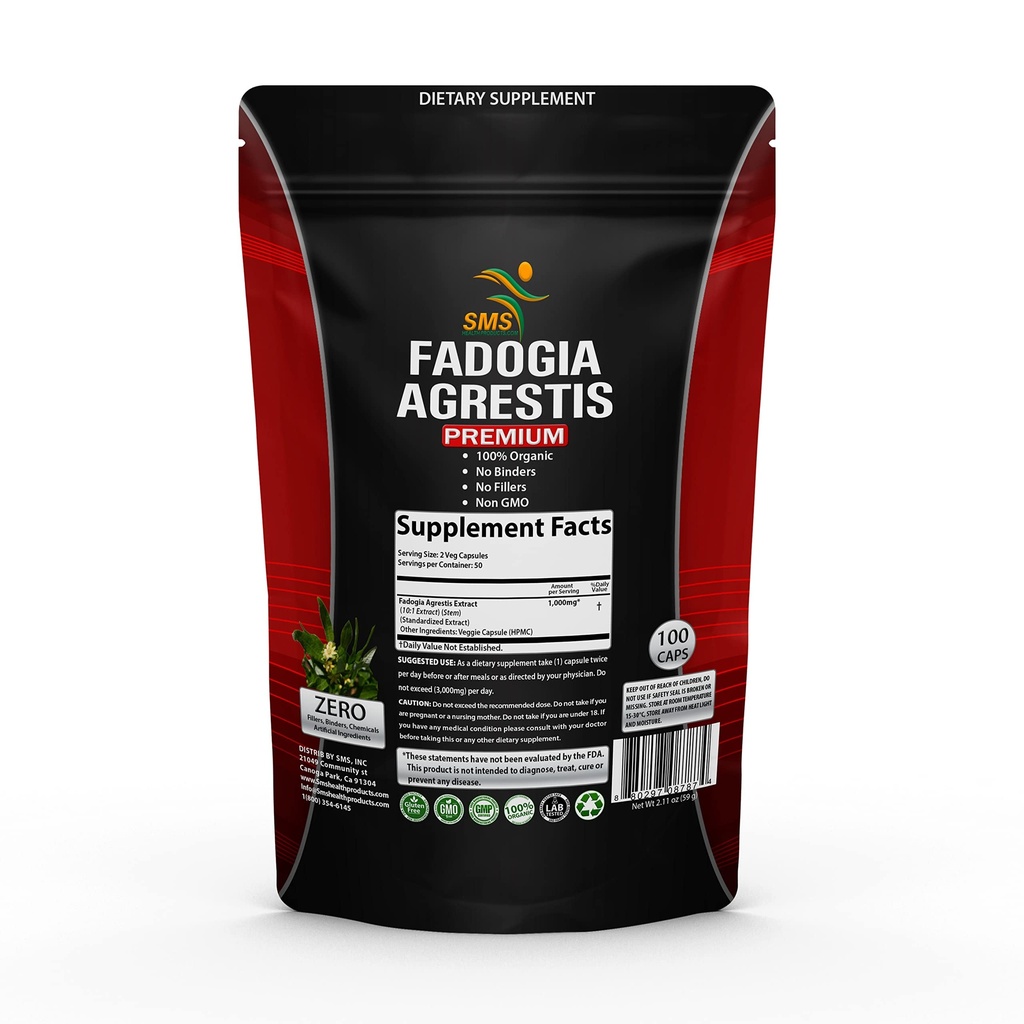 Fadogia Agresti Extract Pills (Force maximale) 1 000 mg Servants Soutient la performance athlétique, la force, le moteur, biologique, non OGM, tiers testé, supplément de 100 capsules de légumes