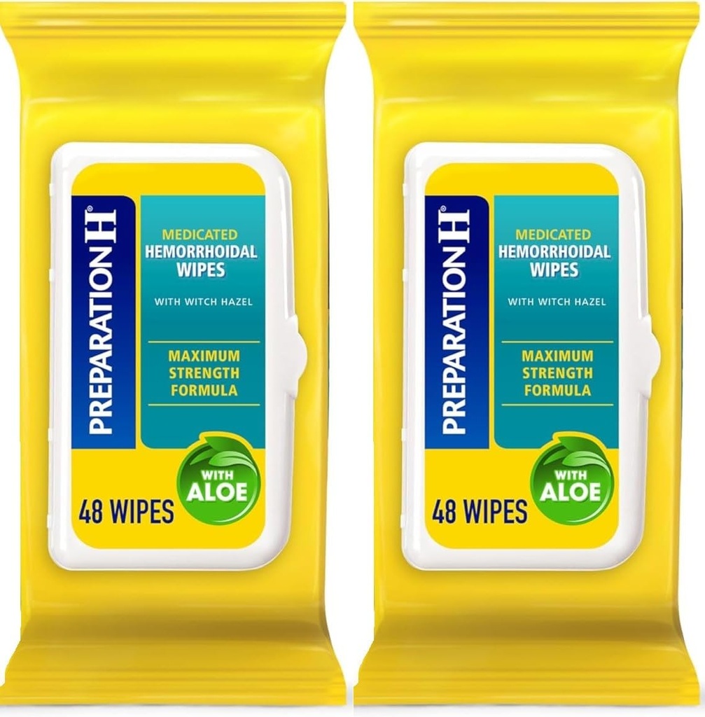 Préparation H Hemorrhoid Wipes fluorescentes avec Hazel de sorcière pour le soulagement de l'irritation cutanée - 48 Compte (paquet de 2)