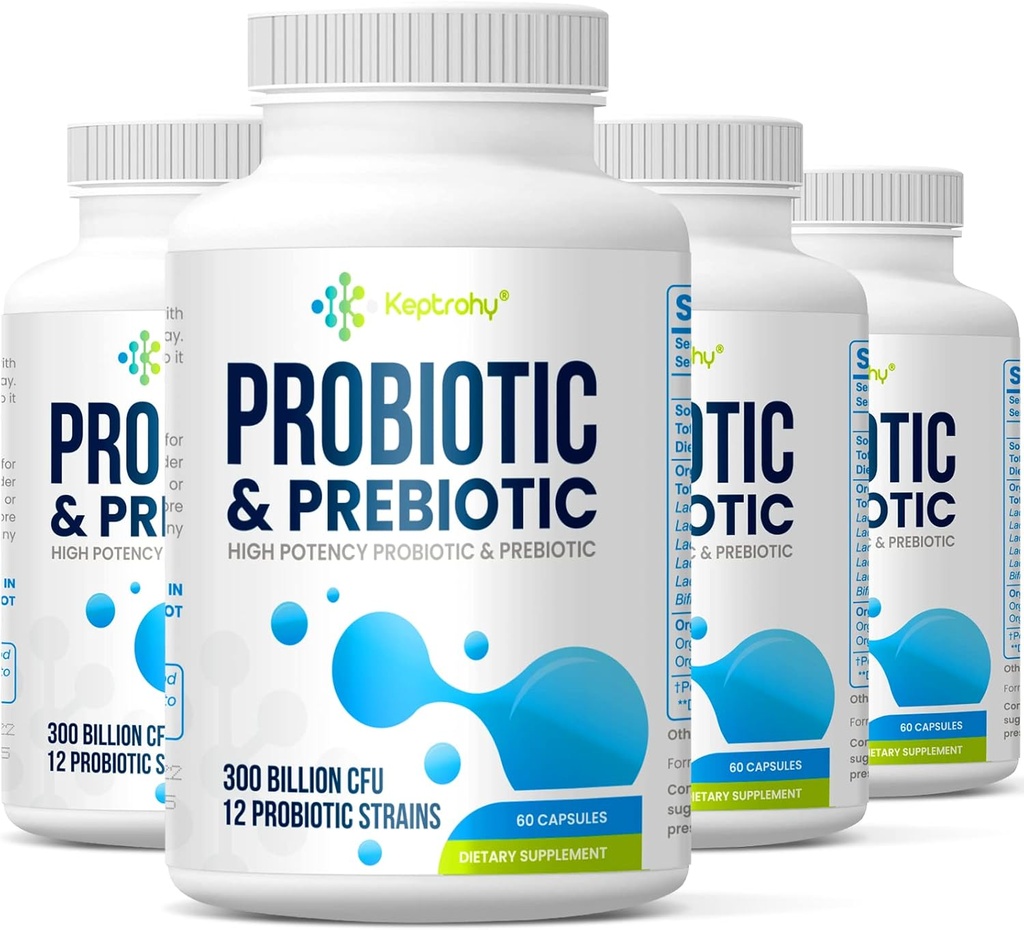 Probiotiques pour les femmes et les hommes, 300 milliards d'UFC Probiotiques de 12 souches Probiotique, mélange de prébiotiques biologiques, supplément probiotique pour la santé immunitaire et digestive de Gut, plateau stable, 240 capsules