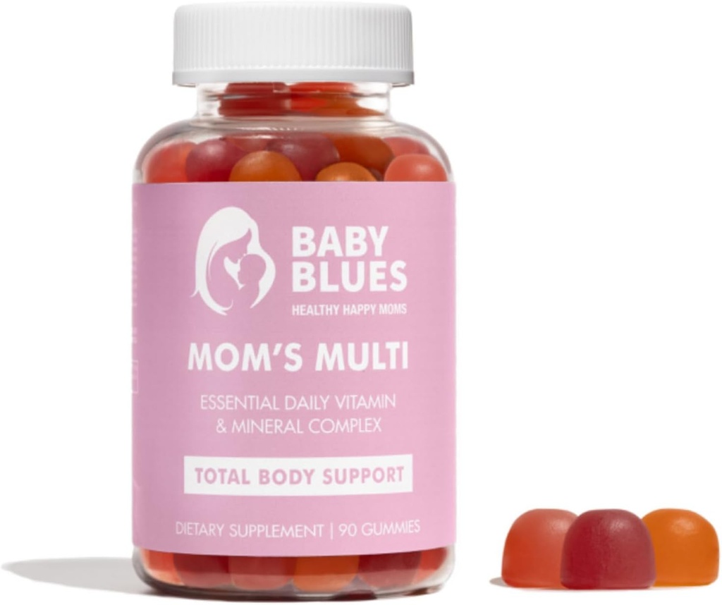 Bébé Blues Gommies multivitamines pour femmes – Daily Energy, Immune, Mood & Beauty Support – Vegan Chewable Supplément pour mamans avec biotine, vitamine C, D3, B12, zinc et fer