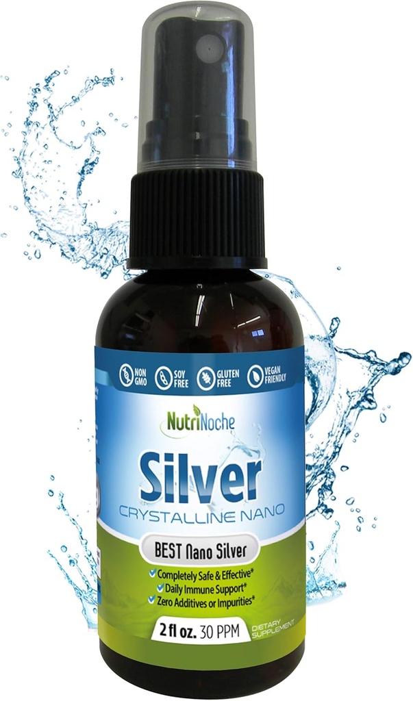 Nutrinoche Ultra Pure Colloidal Silver Spray - Excellent soutien immunitaire quotidien - Bio 99,99% Nano particules - Ultra Pure Silver Hydrosol - 2 onces - 30 ppm