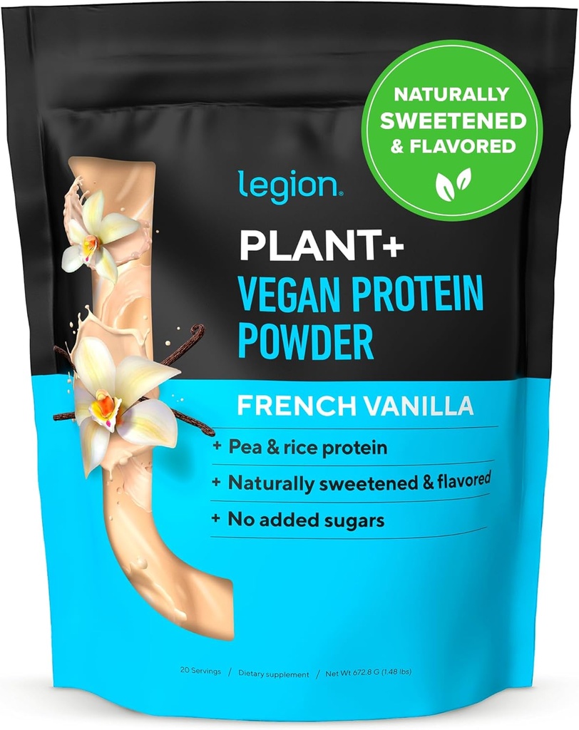 LEGION Plant+ Vegan Protein Powder, Vanilla - Rice and Pea, Plant Based Protein Blend. Gluten Free, GMO Free, Naturally Sweetened and Flavored, 20 Servings (Vanilla)