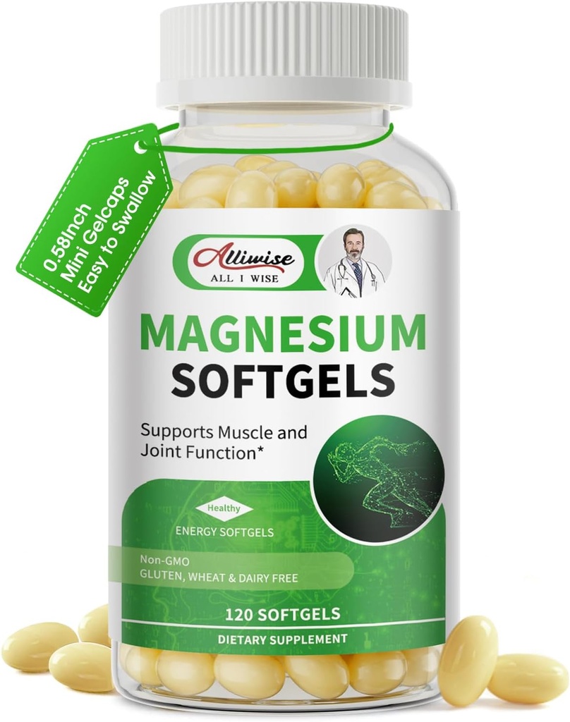 Magnesium Glycinate 500mg Softgels Supplement, Small Easy to Swallow Magnesium Gelcaps High Absorption for Night Leg&Sleep Support, Muscle&Bone, Calm, Non GMO, 120 Gelcaps, 60 Day Supply