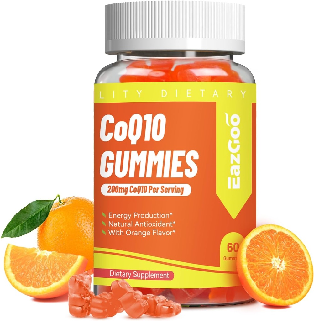 CoQ10 Gummies 200mg, Supplément végétalien pour la production d'énergie, non-OGM, sans gluten (60 Gummies)