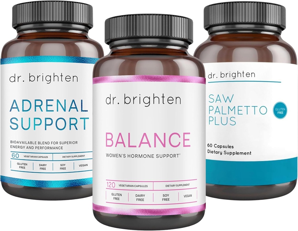 Dr. Brighten PCOS Kit de base - Équilibre hormonal des femmes, support adrénal, et Saw Palmetto Plus