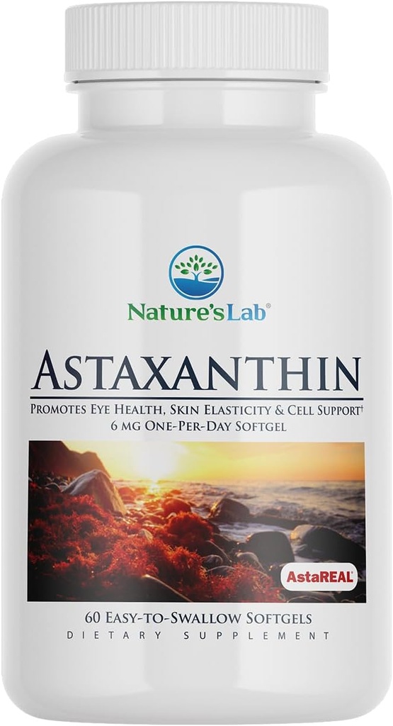 Lab Nature AstaREAL Astaxanthine - 6mg d'antioxydants potentiels - 60 capsules (2 mois d'approvisionnement)