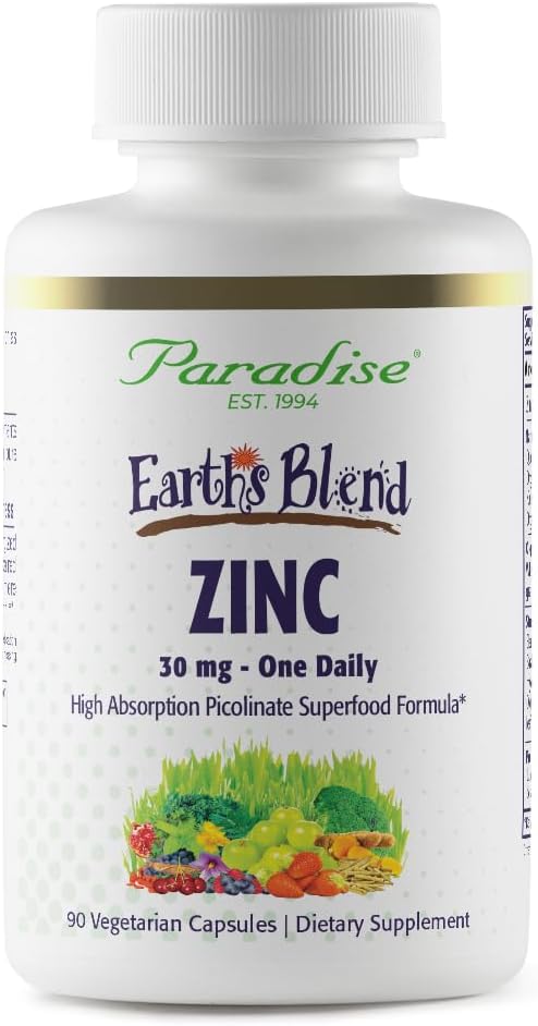 Suppléments de zinc aux herbes paradisiaques avec Picolinate et Natures C, pour support immunitaire, Super Potent, Ultra Pure, Sans gluten, Non-OGM, Vegan, 30 mg, 90 Capsules