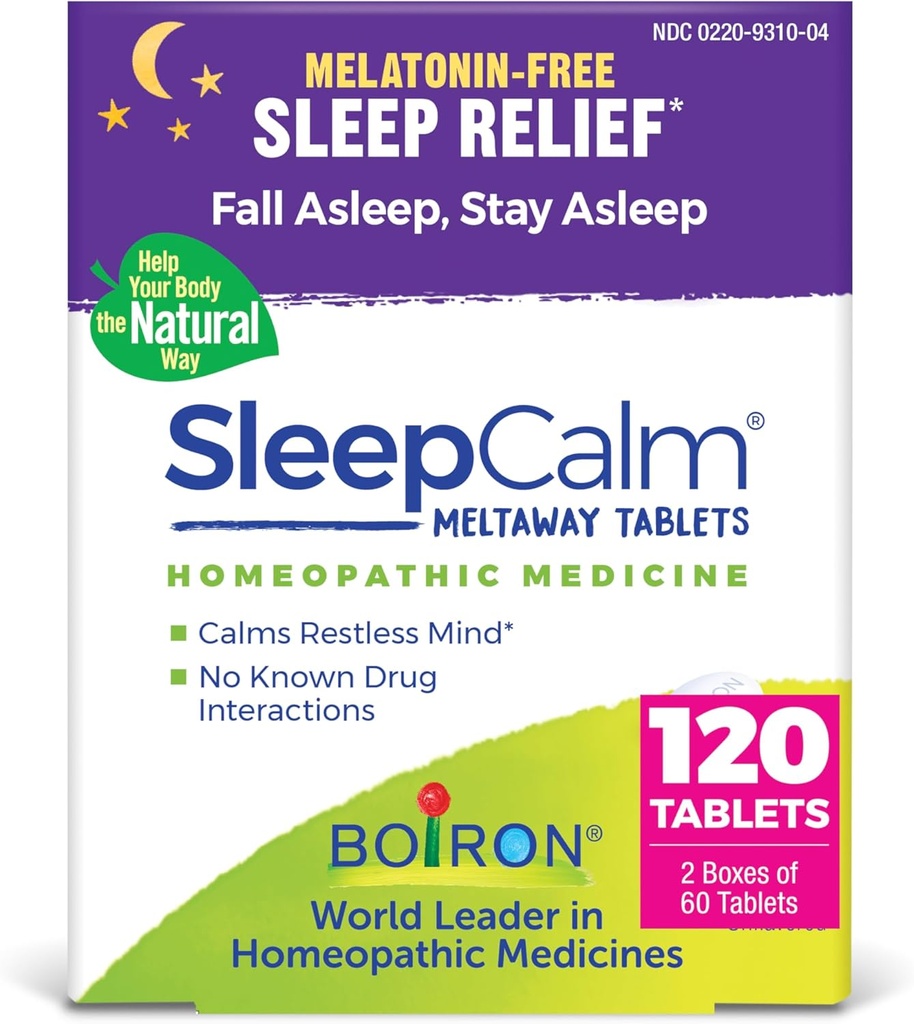 Boiron SleepCalm Sleep Aid pour un sommeil de nuit profond, relaxant et reposant - sans mélatonine et sans habitude - 60 comtes (paquet de 2)