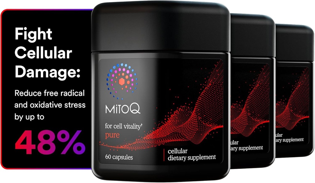 MitoQ Pure Advanced Mitochondria Supplement Superior Bioavailability to CoQ10 | Reduces Free Radical Damage for Healthy Aging, Metabolism, Heart Health, Energy, Strength & Mobility