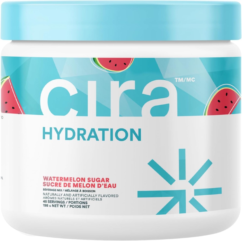 Poudre d'hydratation de cira (45 portions) - Mélange de boisson électrolytique avec du sel himalayen pour le soulagement et la récupération de la déshydratation - Sucre de pastèque