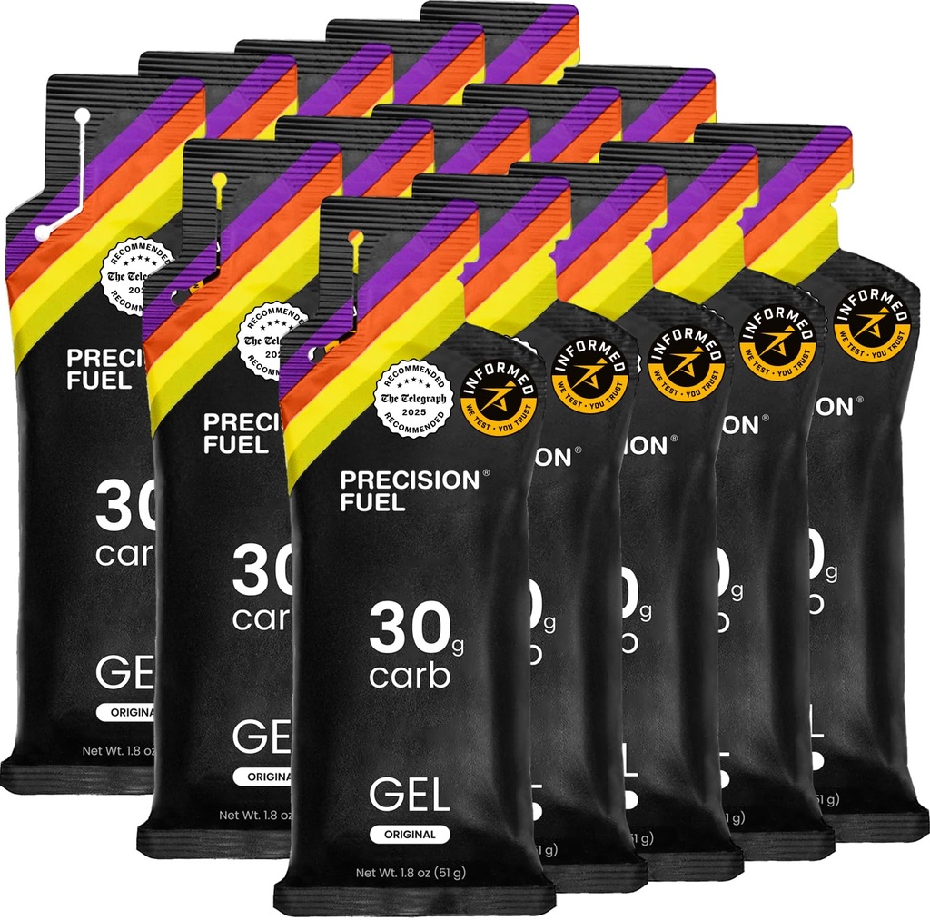 Combustible de précision 30 gels d'énergie - Gels de course doux et neutres pour athlètes d'endurance, 30g d'hydrate de carbone, facile à digester, parfait pour la course et les sports de longue durée (paquet de 15)