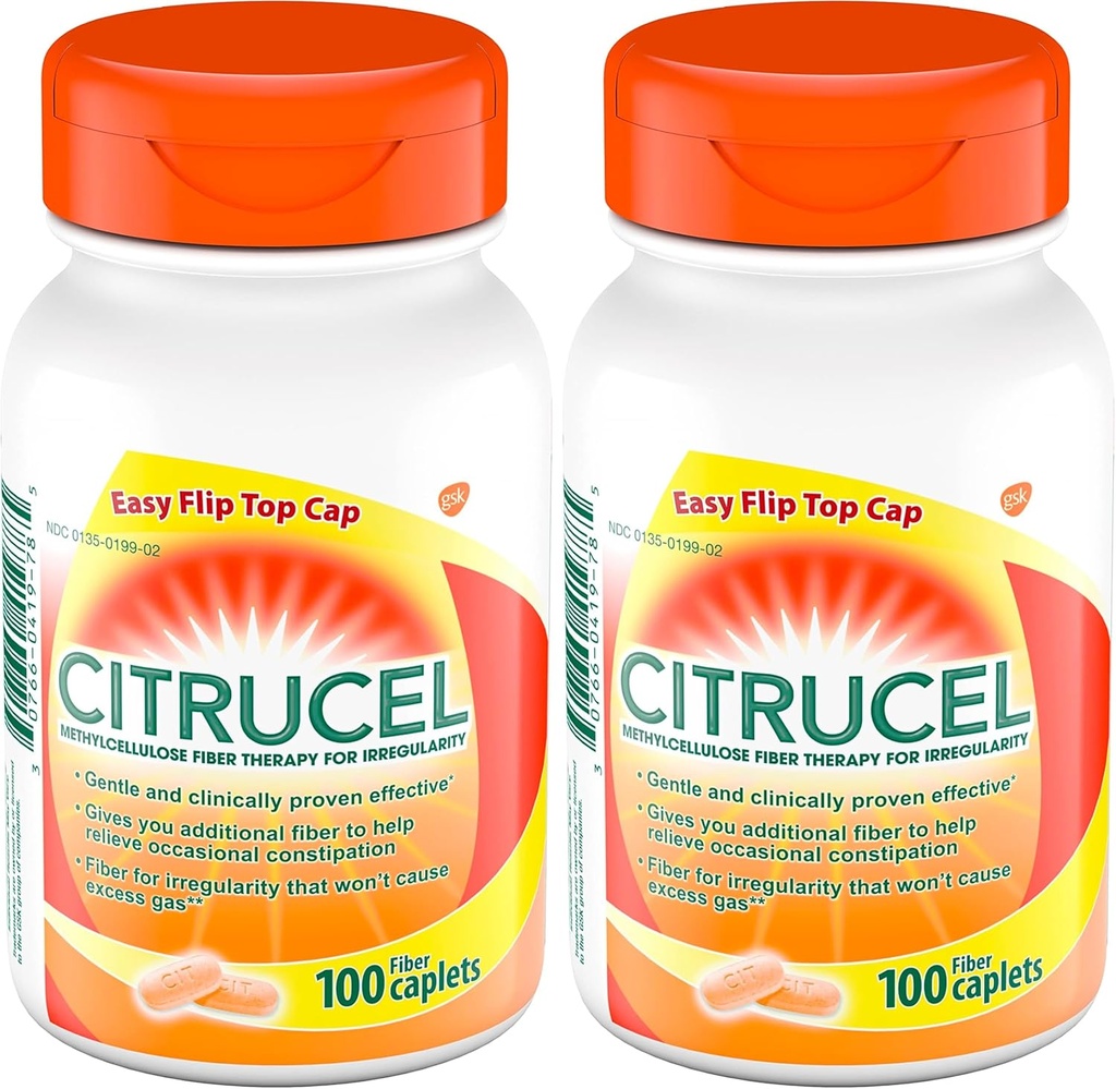 CITRUCEL Caplets Fiber Therapy pour le soulagement occasionnel de la constipation, 100 comtes (paquet de 2)