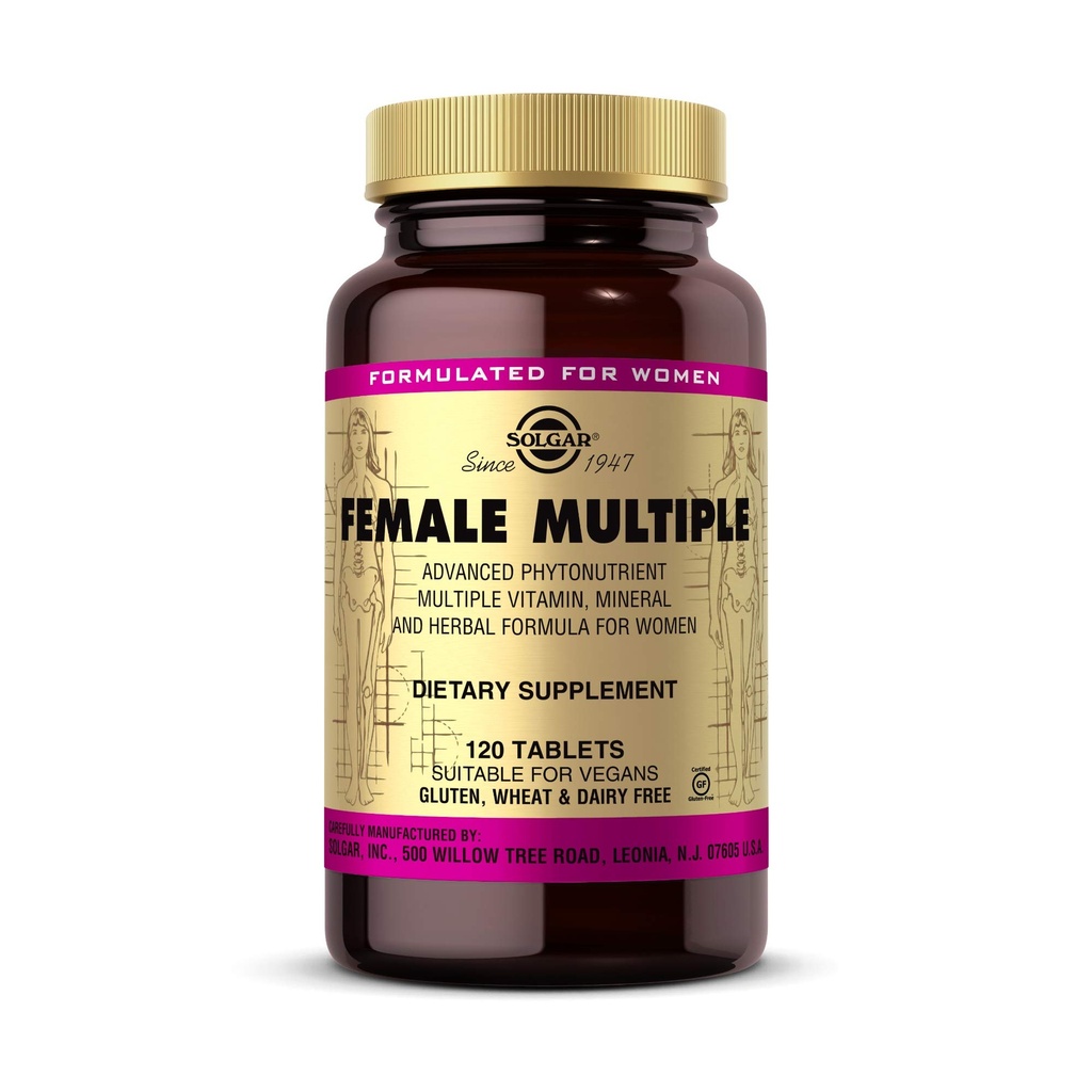 Solgar Femelle Multiple, 120 Comprimés - Multivitamines, Minéraux et Formule à base de plantes pour femmes - Phytonutriments avancés - Vegan, sans gluten, sans laiterie, sans casher - 40 portions
