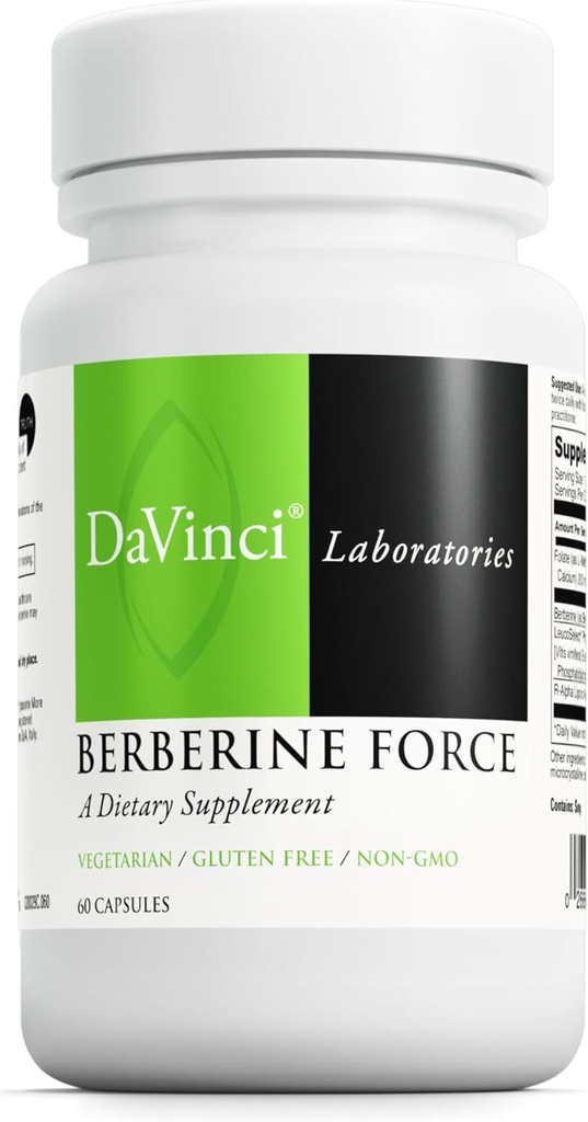 DAVINCI Labs Berberine Force - Soutient le système immunitaire et la santé cardiaque avec Berberine, Folate, R-Alpha Acide lipoïque et extrait de graines de raisin - Aides Production GLP-1* - Végétarien, sans gluten - 60 Compte