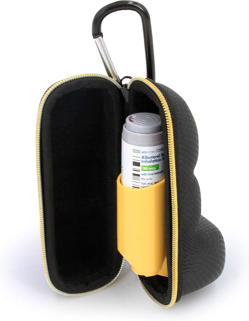 CASEMATIX Cas d'inhalateur d'asthme avec lanyard et clip sur porte-clés carabiner, porte-inhalateur étendu à l'ajustement standard de secours et nouveaux dispositifs d'inhalateur d'albutérol jusqu'à 4 pouces - comprend cas d'asthme seulement