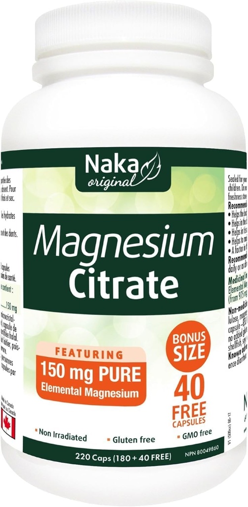 Citrate de magnésium de Naka, 220 gélules