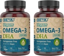 Supplément DEVA Oméga-3 Végétalien DHA - softgels une fois par jour 200 MG - Carrageenan Free - Sans gélatine - Sans poisson - Huile d'algue Oméga-3 Acides gras - 90 softgels (paquet de 2)