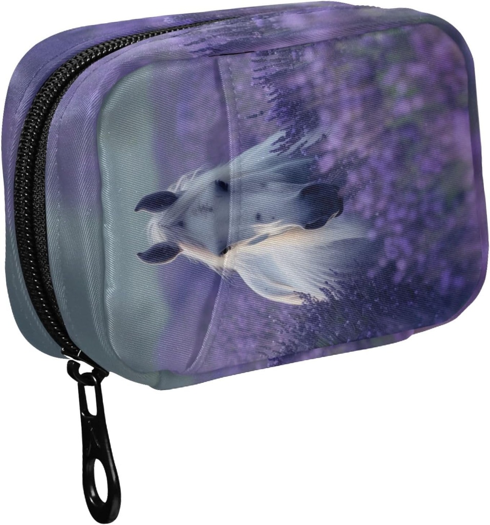 Fustylead Beau cheval blanc en lavande Flower Field Pill Organisateur et stockage hebdomadaire avec fermeture éclair, boîte à pilules amovible organisateur de médecine portable pour supplément d'huile de poisson vitamine