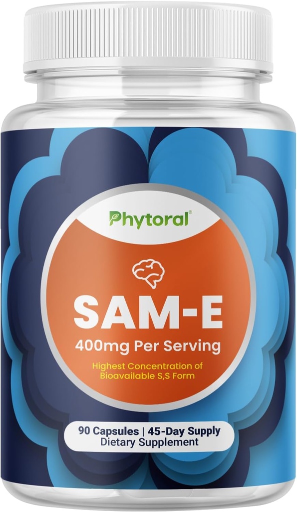 Pure SAM E Supplément 400mg - Nootropic SAM E 400mg Par service pour la mémoire et le soutien du cerveau, la santé articulaire et hépatique - S-adénosylméthionine naturelle pour équilibre d'humeur - 90 Capsules