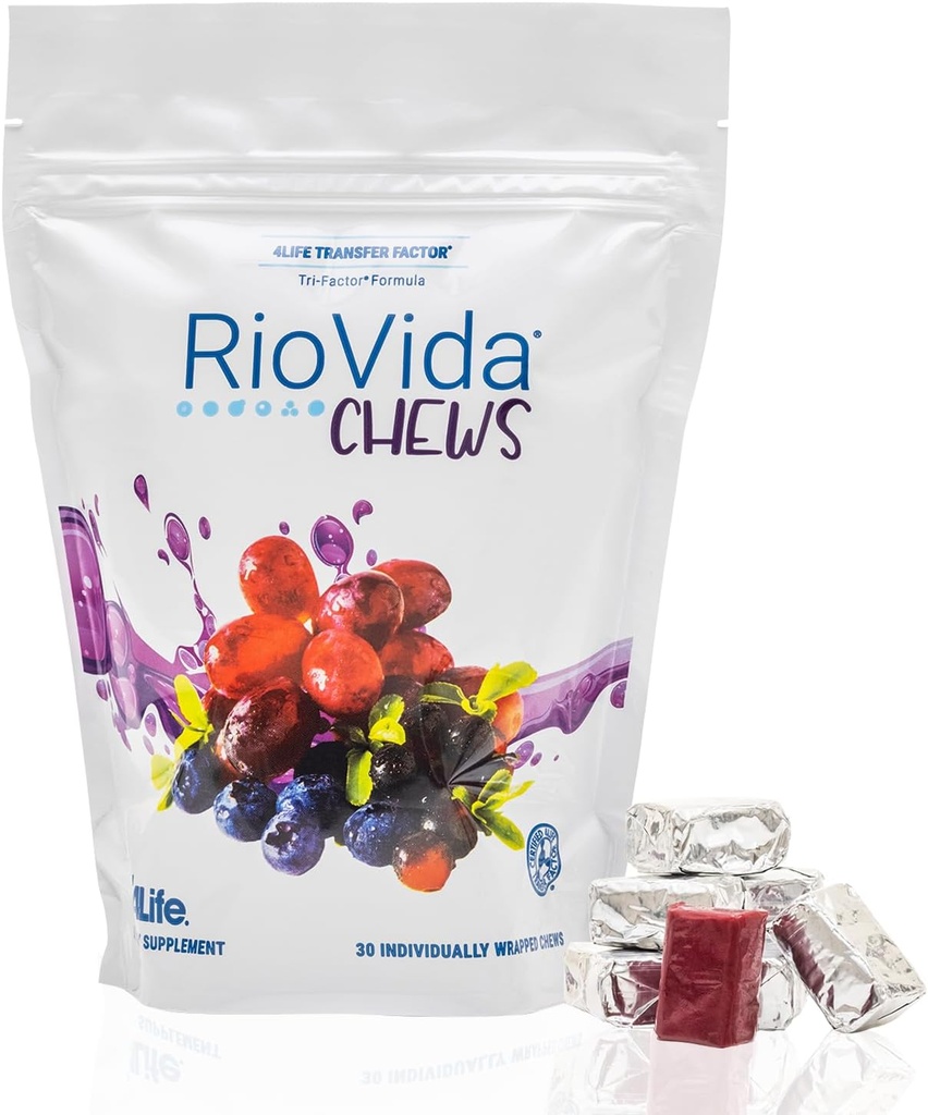 4Life RioVida Chews, Supplément soutient le système immunitaire et le vieillissement en santé avec des protéines de baies d'açai et de facteurs de transfert - 30 Chews