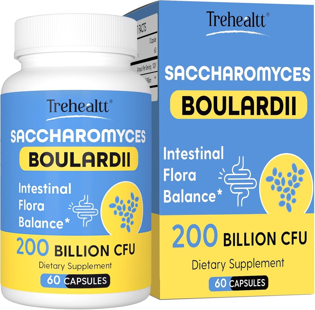 Saccharomyces Boulardii Probiotiques 200 milliards d'UFC, probiotique étudié cliniquement pour les femmes et les hommes Levure pour la santé intestinale, Gut, Immune et digestive, résistant aux acides et plateau-stable, 60 jours