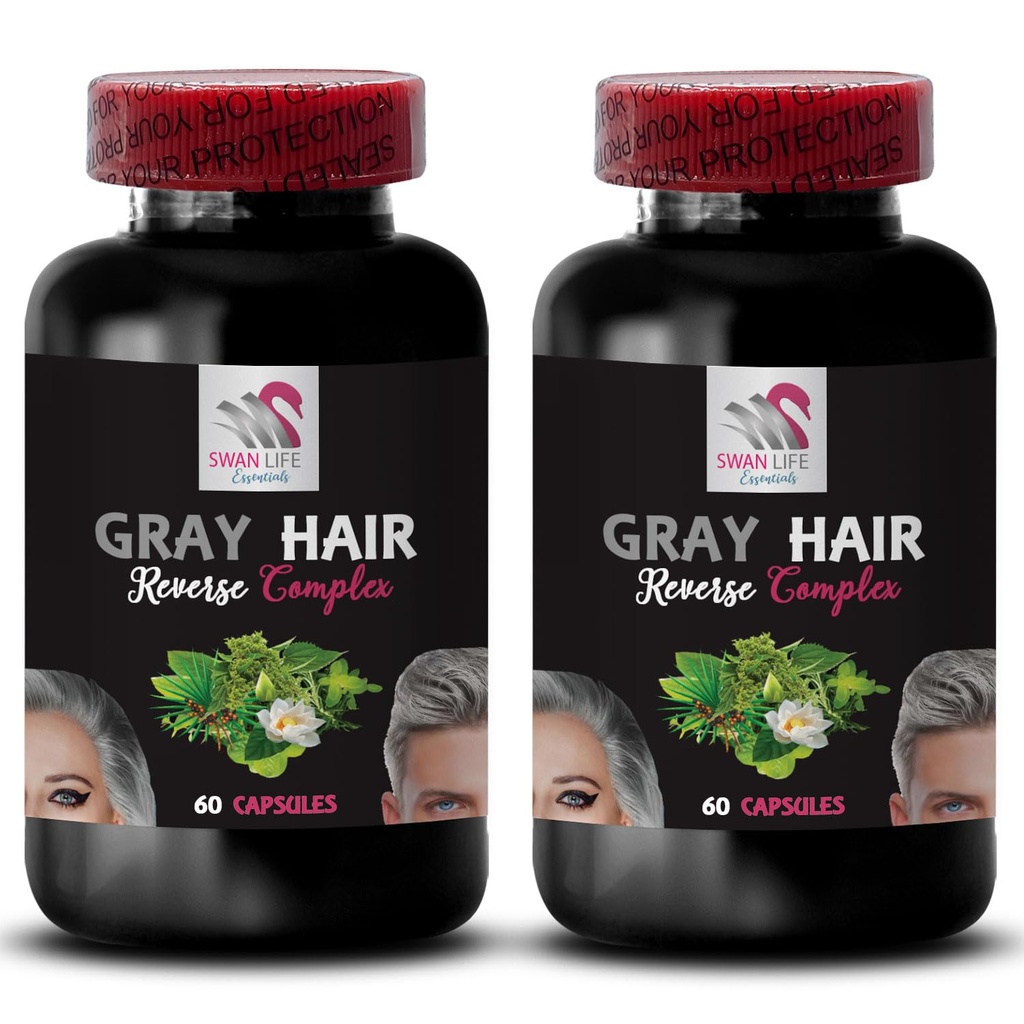 Hair enrichment - GRAY HAIR REVERSE - Hair revitalizer, Color boost, Radiant hair, Hair shade revival, Hair transformation, Glossy hair, Youthful appearance, Rich hair color 2 Bottles 120 Capsules