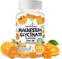 Glycinat de magnésium Gommies- Supplément de potassium de magnésium sans sucre avec vitamine D, B6, CoQ10 pour calme d'humeur et de sommeil - 90 Gommies oranges