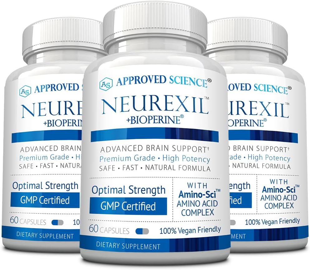 Approved Science Neurexil - Natural Nootropic Support with DMAE - Enhance Brain Function, Sharpen Clarity, Boost Memory - L-Tyrosine, Ginkgo Biloba, Huperzine A, BioPerine - 3 Month Supply