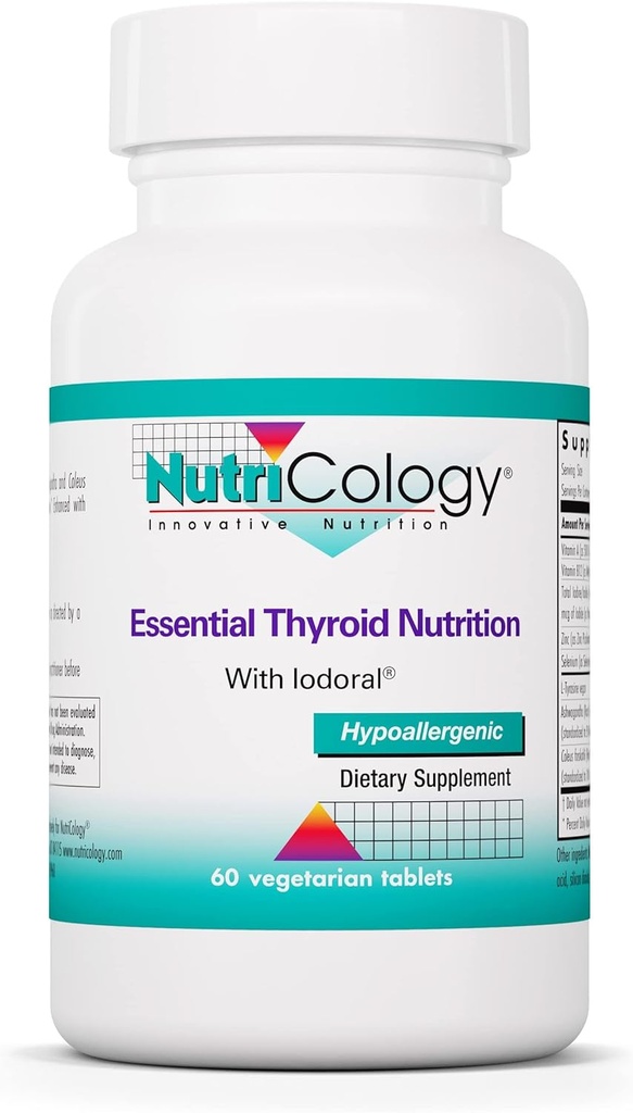Nutricologie Thyroïde Nutrition avec Iodoral - Thyroïde Support pour les hommes et les femmes, supplément complexe thyroïde, santé thyroïde, iode - 60 Compte
