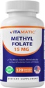 Folate de méthyle vitamatique 15mg – 120 Capsules de légumes Optimisé et activé haute puissance – Folate métaboliquement actif