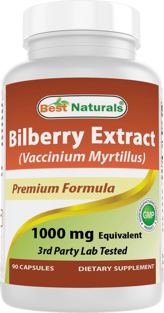 Meilleur Naturals Extrait de Bilberry 1000mg Capsule (non-OGM) soutient une vision saine, 90 Compte