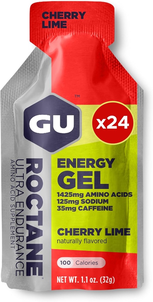 GU Energy Roctane Ultra Endurance Energy Gel, végétalien, sans gluten, sans casher et sans laiterie nutrition sportive sur le trajet pour la course, le vélo, la randonnée ou le ski, 24-Mont, Cherry Lime