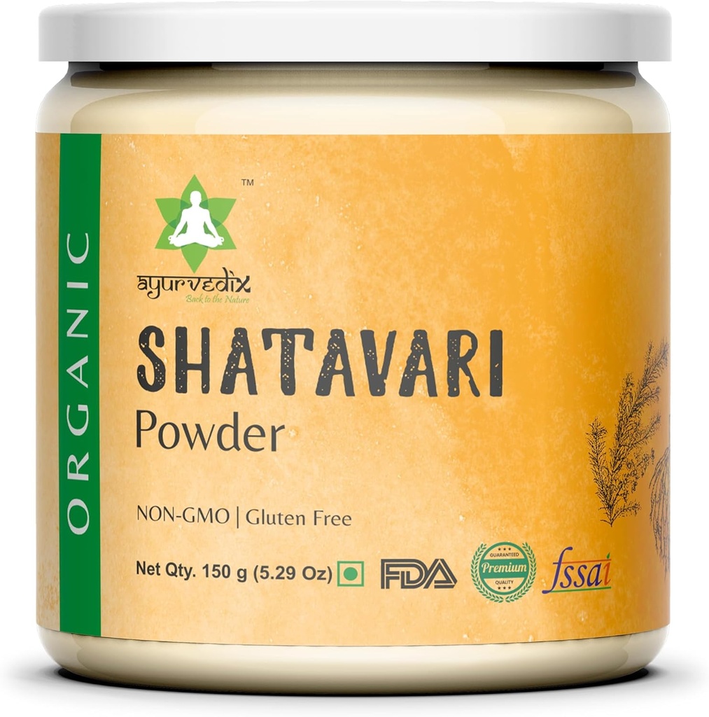Poudre biologique Shatavari - Aspergus racemosus supplément à base de plantes soutient le soulagement menstruel des crampes, l'équilibre hormonal, stimule l'immunité et la réponse inflammatoire - 150gm/5.2oz