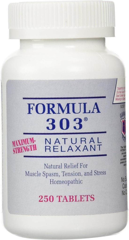 Dee Cee Labs Formule 303 Résistance maximale Comprimés relaxants tout naturel, 250 Comprimés; Relaxant tout naturel contenant du magnésium pour les muscles douloureux, la fleur de passion et la racine valériane
