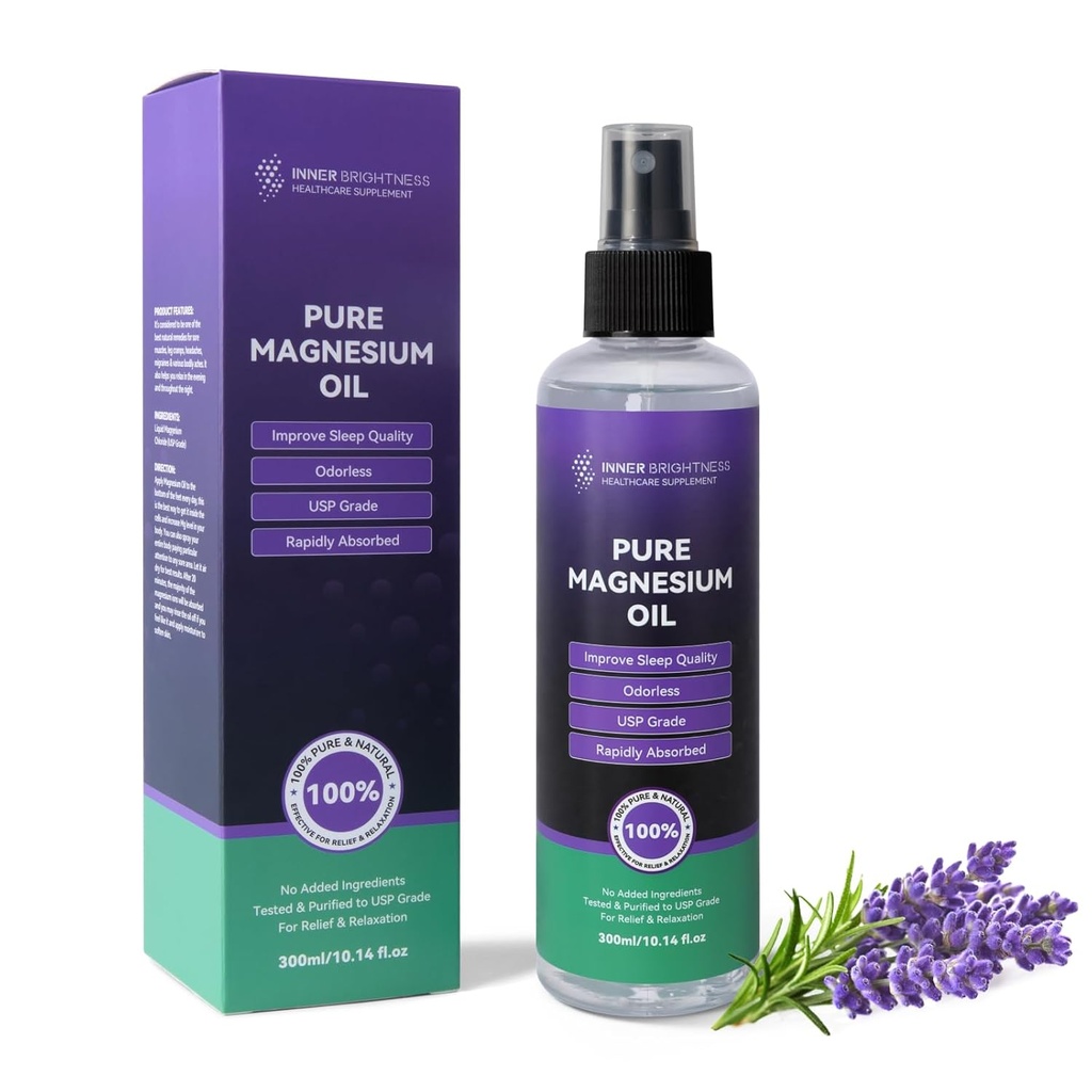 Huile de magnésium pour les pieds et le sommeil, pulvérisateur d'huile de magnésium pur Spray de magnésium naturel biologique - supplément de magnésium de qualité USP - Big 10oz, 100% naturel et pur pour la santé musculaire et cutanée