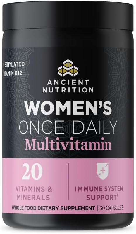 Multivitamine de la nutrition ancienne pour les femmes, supplément une fois par jour pour les femmes, vitamine méthlyée B, C, K2, magnésium, folate et fer, soutient la santé osseuse, 30 comtes