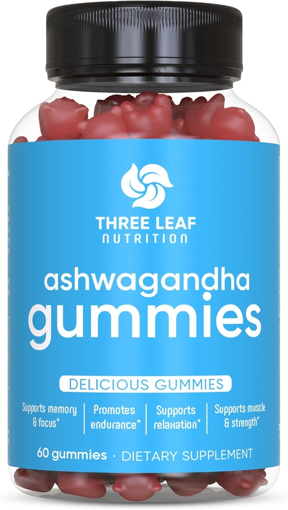 Gummies Ashwagandha pour les hommes et les femmes - Suppléments Ashwagandha soutient la concentration, la mémoire, le calme et l'énergie - Gummy extrait Ashwagandha - 60 Gummies