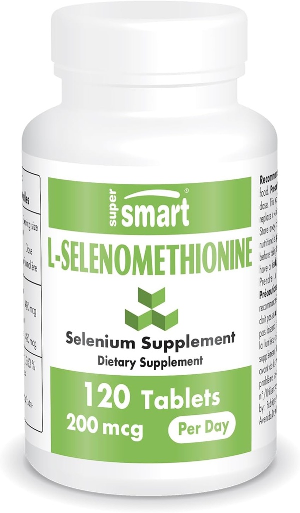 SuperSmart - L-Sélénométhionine 200mcg par jour (Supplément de sélénium) - Haute absorption - Trace Mineral Essentielle.