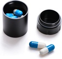 Boîte à pilules ronde en alliage d'aluminium pour les voyages, Organisateur de boîtes à pilules étanches, Pocket Daliy Pill Holder Conteneur de pilules pour la médecine Huiles de poisson vitaminées (Noir)