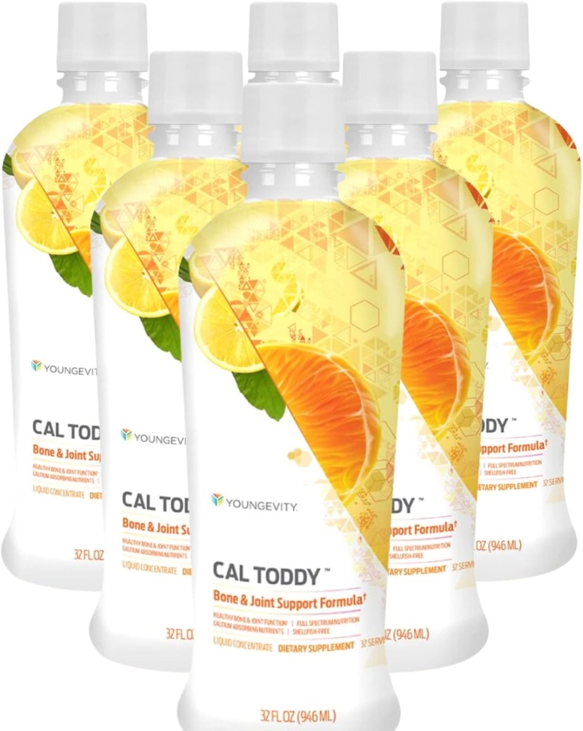 Youngevity Cal Toddy - Calcium (Citrate, Phosphate) Magnésium 1 200mg/600mg - Vitamines D-3, Zinc, Cuivre, Potassium, Boron et 70+ Cofacteurs minéraux traces - Soutient la santé des os - 32 Fl Oz (paquet de 6)