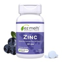EZ Melts Zinc - Supplément pour le soutien immunitaire, digestif et de la santé de la peau - Non-OGM, végétalien et sans gluten - Blueberry Blast - 60 comprimés dissolvables (60 portions)